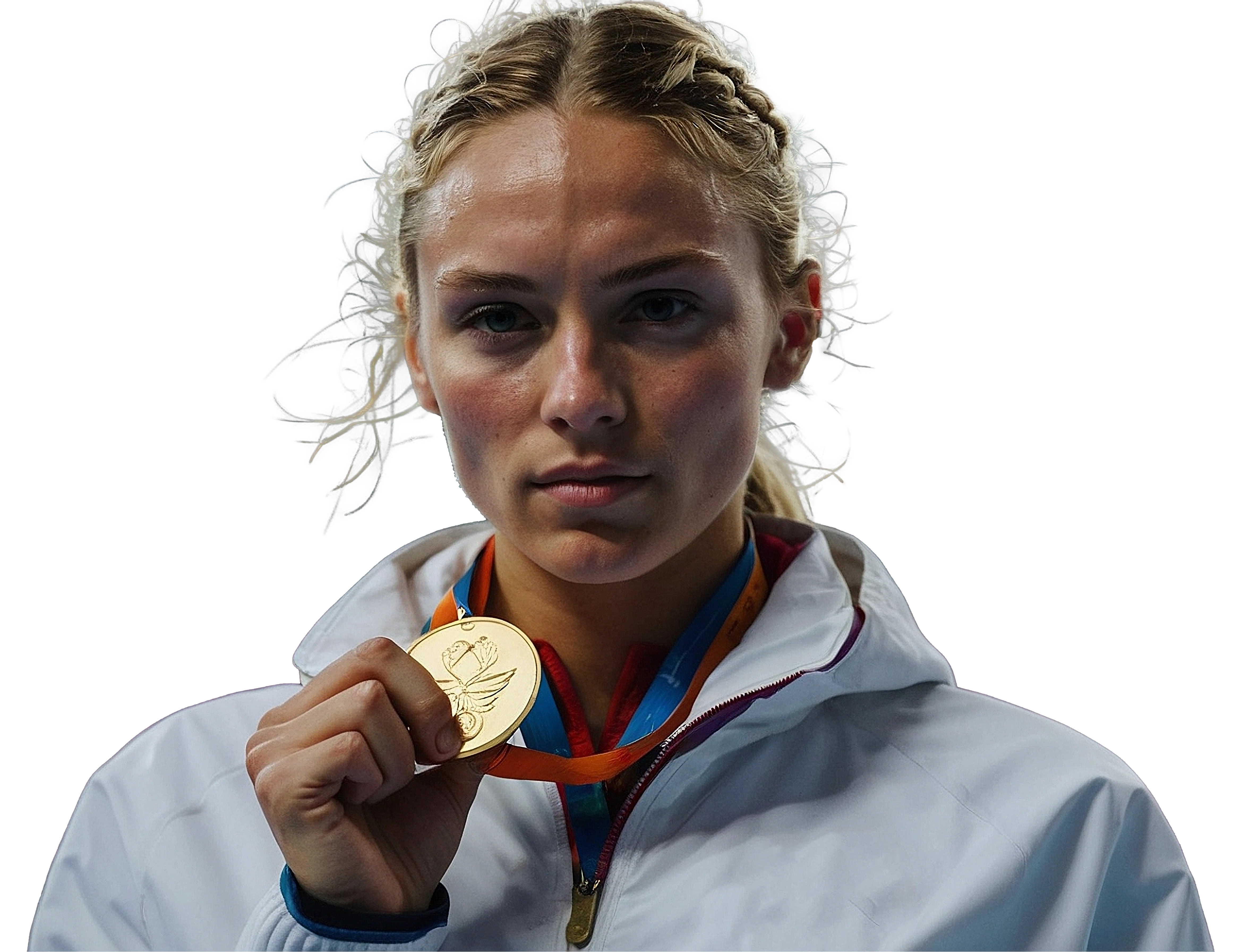 Athlete holding a competition medal celebrating peak performance